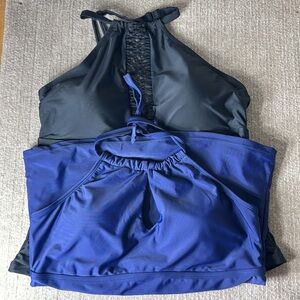 Bundle-2 Swim Tops - (1) Navy Blue Island Waves (1) Black Love My Curves Size 14